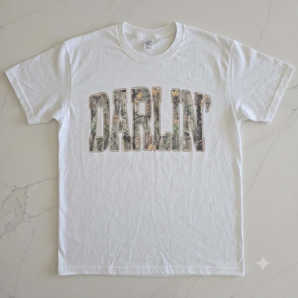 Darlin Retro Camo Country Cowboy Quote T-Shirt Size L
